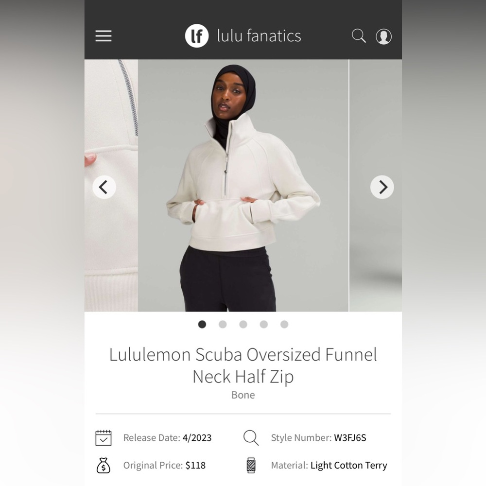 Lululemon scuba oversized funnel neck size XS/S color Bone
